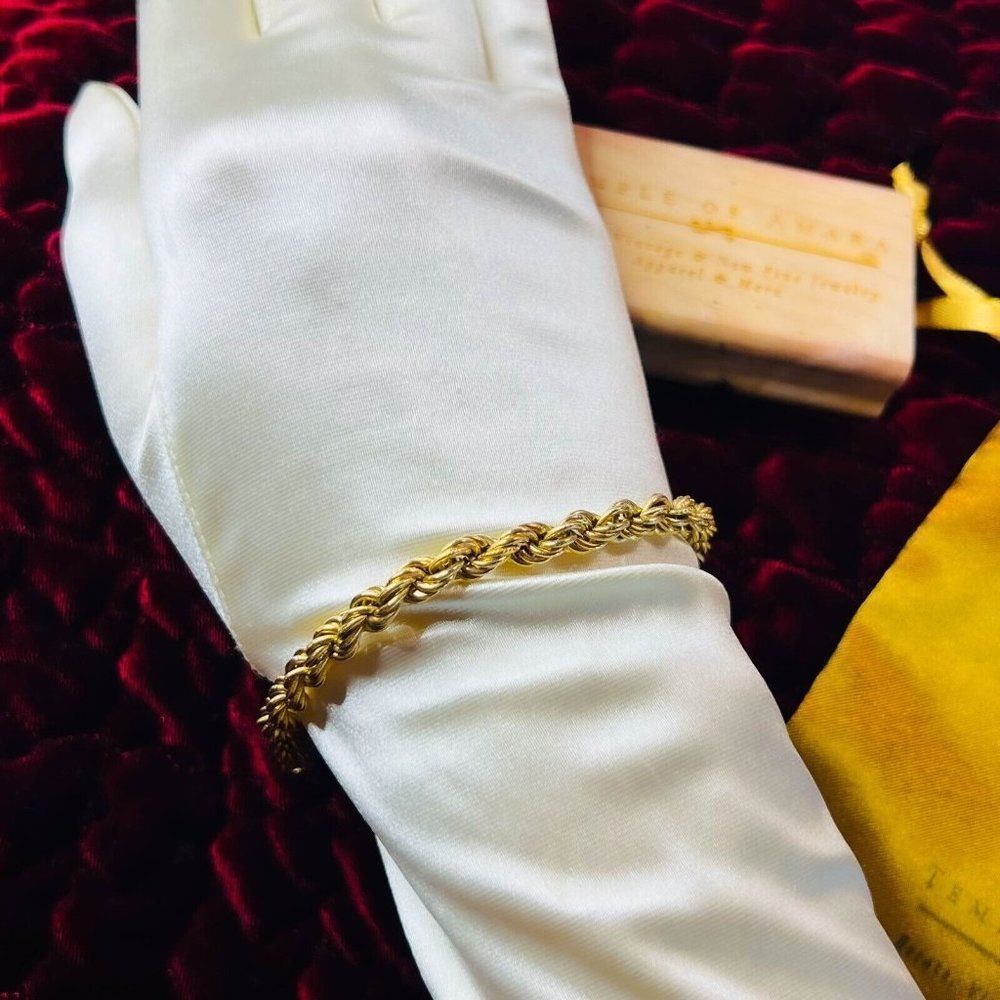 Vintage 14k Yellow Gold 6mm Rope Bracelet 7.25" Hand Crafted Cable Rings 4.5g - Picture 7 of 16